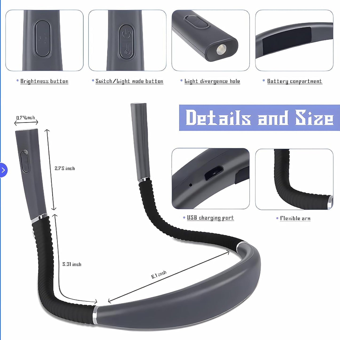 💡Smart Book Light Beast🔥 3-Color Mood Magic✨ 80Hr Bendable Neck⚡ Camping/Bed/Repair Master🌙 Perfect Gift for Book Lovers | TikTok's #1 Reading Hack (Gray)