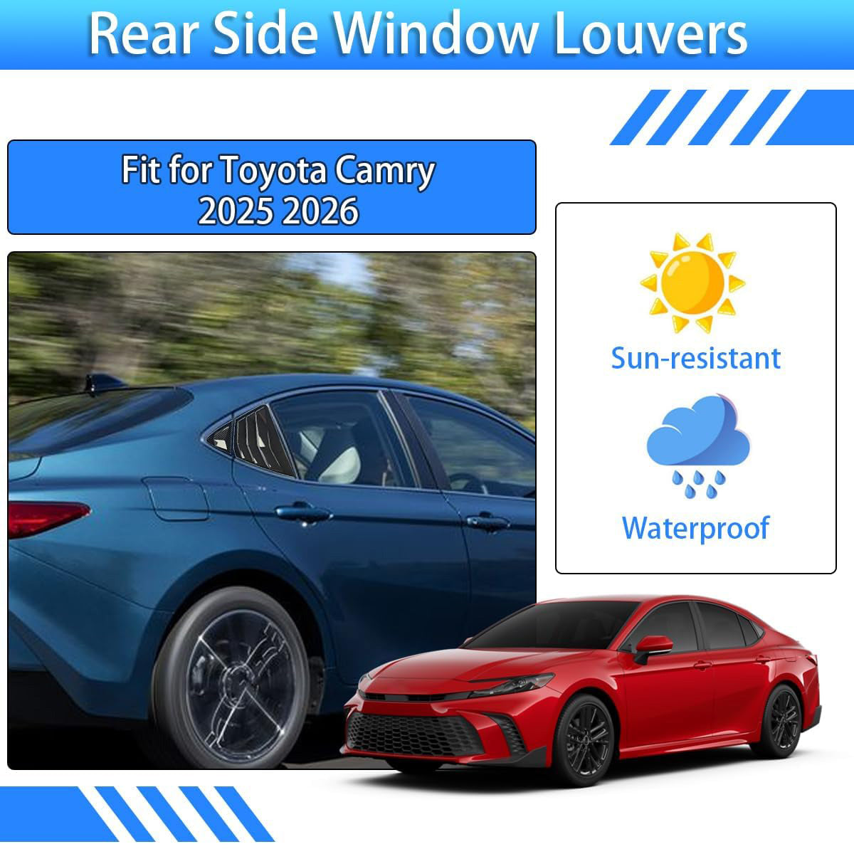 🔥🚗 Window Louvers for Toyota Camry 9th Gen 2025-2026 | Racing Style⚡ABS Sport Trim⚡【4PCS Full Kit】Front/Side Air Vent Scoop Covers - Sleek Exterior Upgrade (No-Drill 5Min Install)