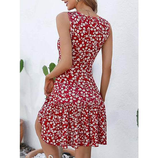 🔥Breezy & Flirty! V-Neck Wrap Dress w/ Deep Cutout✨ Sexy Beach Dress for Women💃 Summer Mini Dress | Floral Sundress TikTok Viral