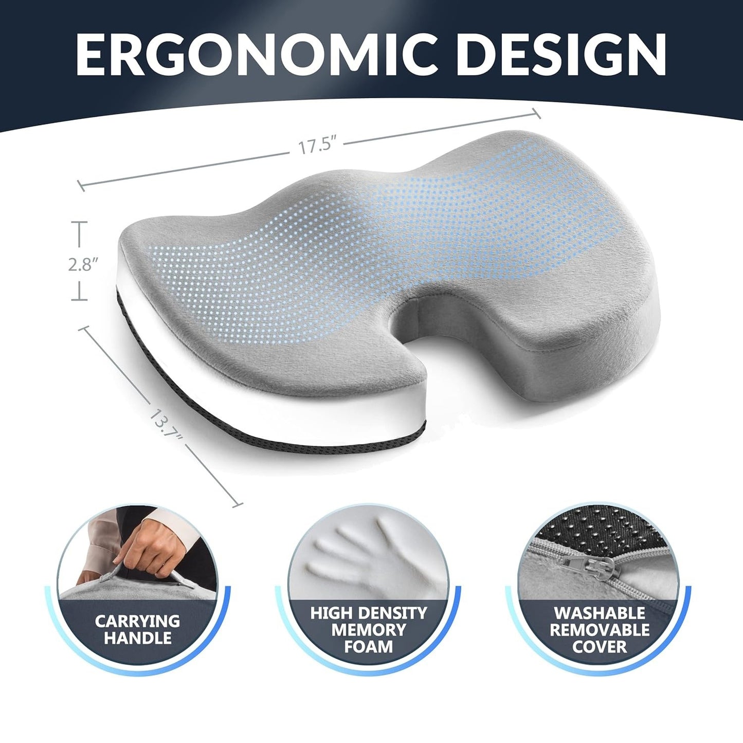 💺🔥 Orthopedic Coccyx Cushion with Gel & Memory Foam | 72% Pain Relief⚡Non-Slip【Office & Car Pro】Ergonomic Seat Pad for Tailbone/Sciatica/Back Pain - Desk Chair & Driving Essential