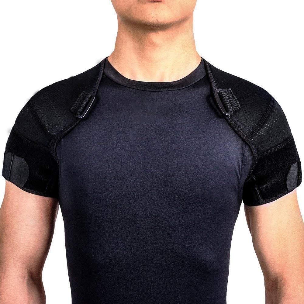 🔥 Double Shoulder Brace with Neoprene Support | Adjustable Strap Wrap⚡360° Rotator Cuff Protection🌟Gym & Sports Recovery Essential - Left/Right Shoulder Pain Relief