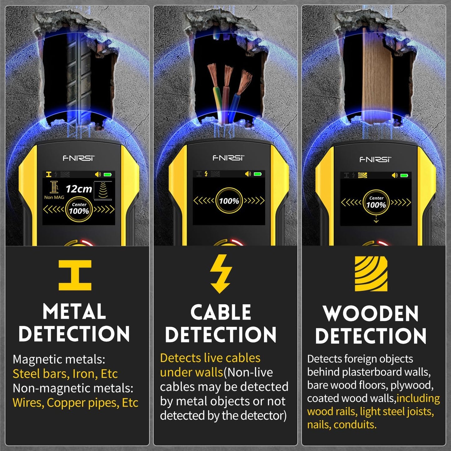 🔥🔍 Stud Finder Wall Scanner with TFT Display | FNIRSI WD-02 Upgrade⚡7-in-1 HPC Chip Detection🌟Wood/Metal/AC Wire Locator【Pro Accuracy + Center/Edge Guide】