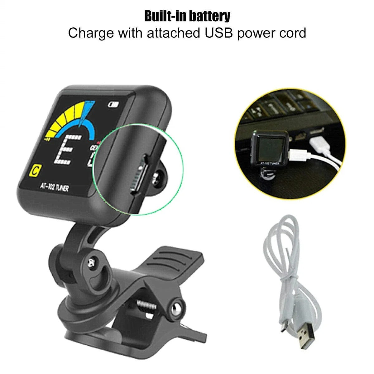 🎸🔥 Chromatic Tuner with 360° LCD Display | USB Rechargeable⚡【Stage-Ready Pro】Built-in Battery Tuner for Guitar/Bass/Ukulele/Violin - Instant Pitch Accuracy