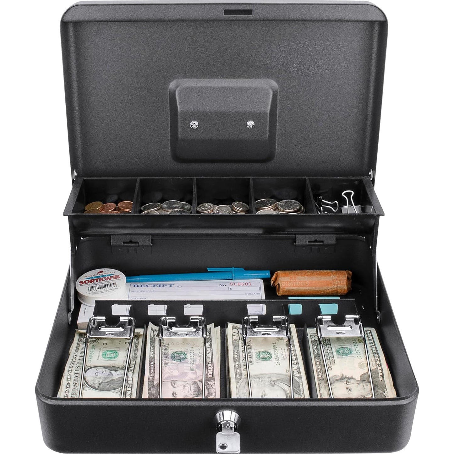 🔒🔥 Heavy-Duty Metal Cash Lock Box with Anti-Theft Design | 12" Secure Key Lock⚡Bank-Grade Steel🌟【Retail/Home/Events】Money Organizer for Bills/Coins - 800+ Bills Capacity
