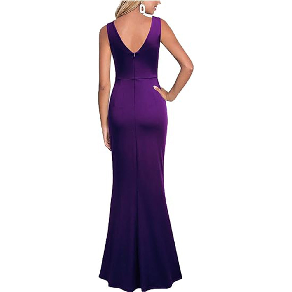 👗Red Carpet Glam! V-Neck Slit Dress w/ Thigh-High Split✨ Sexy Evening Gown💫 Bodycon Long Dress | Cocktail Party TikTok Viral