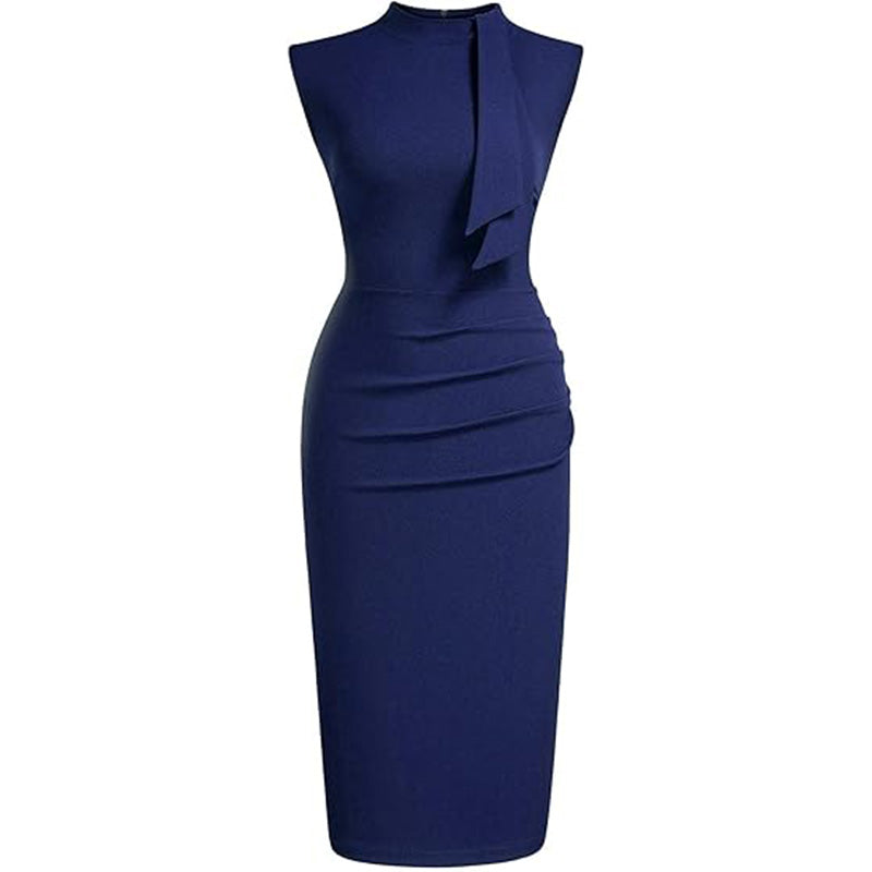 💋Sultry Vintage Vibes! Half-Collar Ruffle Dress w/ Waist Cinching✨ Old Hollywood Glam Pencil Dress💫 Cocktail Party Dress | Retro TikTok Viral