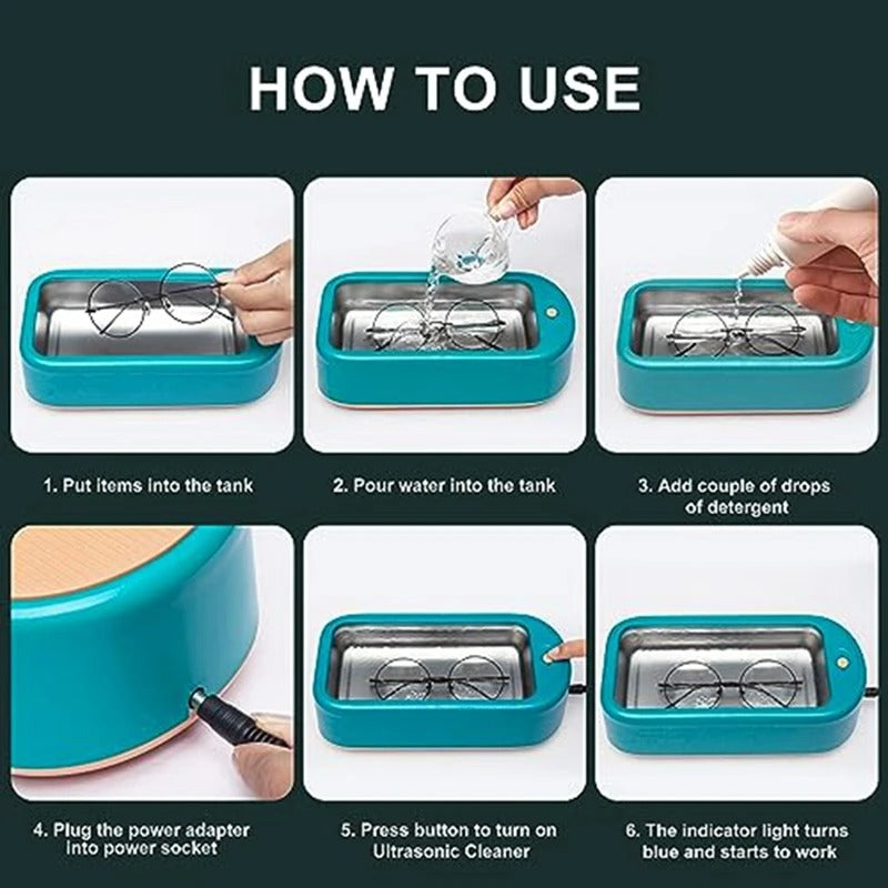 ✨ Ultrasonic Glasses Cleaner Pro with 30s Deep Clean | 3-in-1 Jewelry Cleaner⚡Portable & Waterproof🌟【Dentist-Approved】Sonic Cleaning Machine for Eyeglasses, Earrings, Necklaces