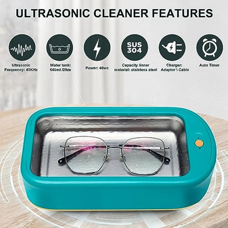 ✨ Ultrasonic Glasses Cleaner Pro with 30s Deep Clean | 3-in-1 Jewelry Cleaner⚡Portable & Waterproof🌟【Dentist-Approved】Sonic Cleaning Machine for Eyeglasses, Earrings, Necklaces