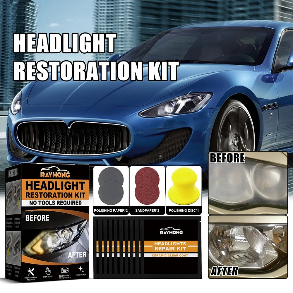 💡🔥 Headlight Restoration Kit - 5-Minute Fix! | Ceramic Shield⚡Yellow Haze Killer🌟【2-Year UV Guard】Scratch Remover for Headlight & Taillight - 3000Lumen Recovery Magic (Pro-Grade Sanding Pads)