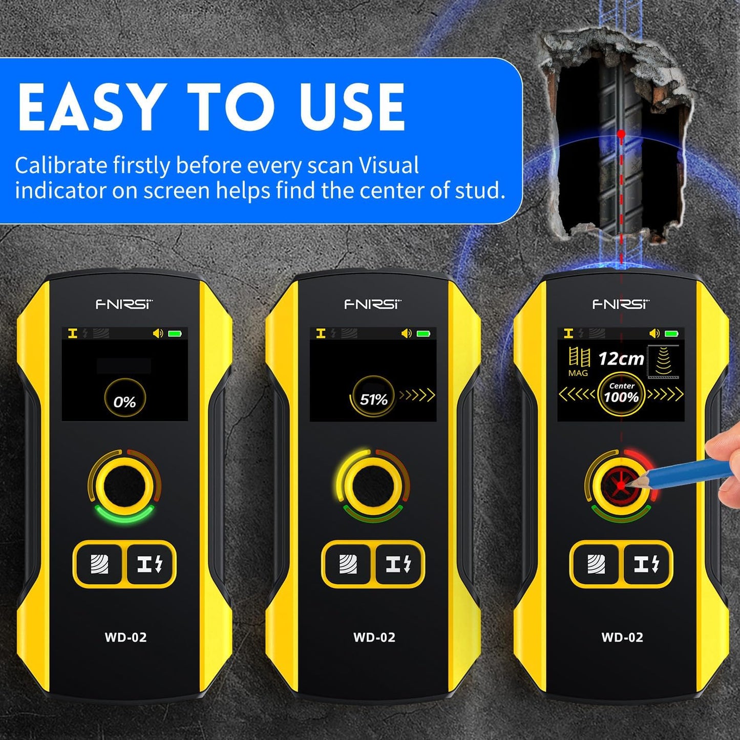 🔥🔍 Stud Finder Wall Scanner with TFT Display | FNIRSI WD-02 Upgrade⚡7-in-1 HPC Chip Detection🌟Wood/Metal/AC Wire Locator【Pro Accuracy + Center/Edge Guide】