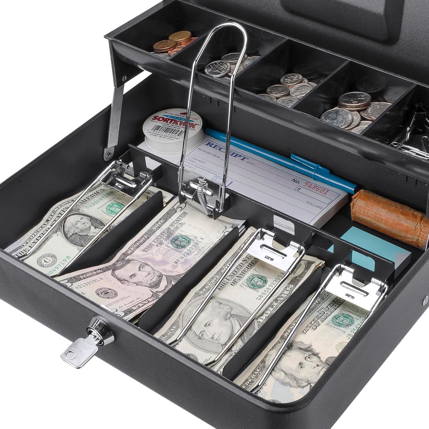 🔒🔥 Heavy-Duty Metal Cash Lock Box with Anti-Theft Design | 12" Secure Key Lock⚡Bank-Grade Steel🌟【Retail/Home/Events】Money Organizer for Bills/Coins - 800+ Bills Capacity