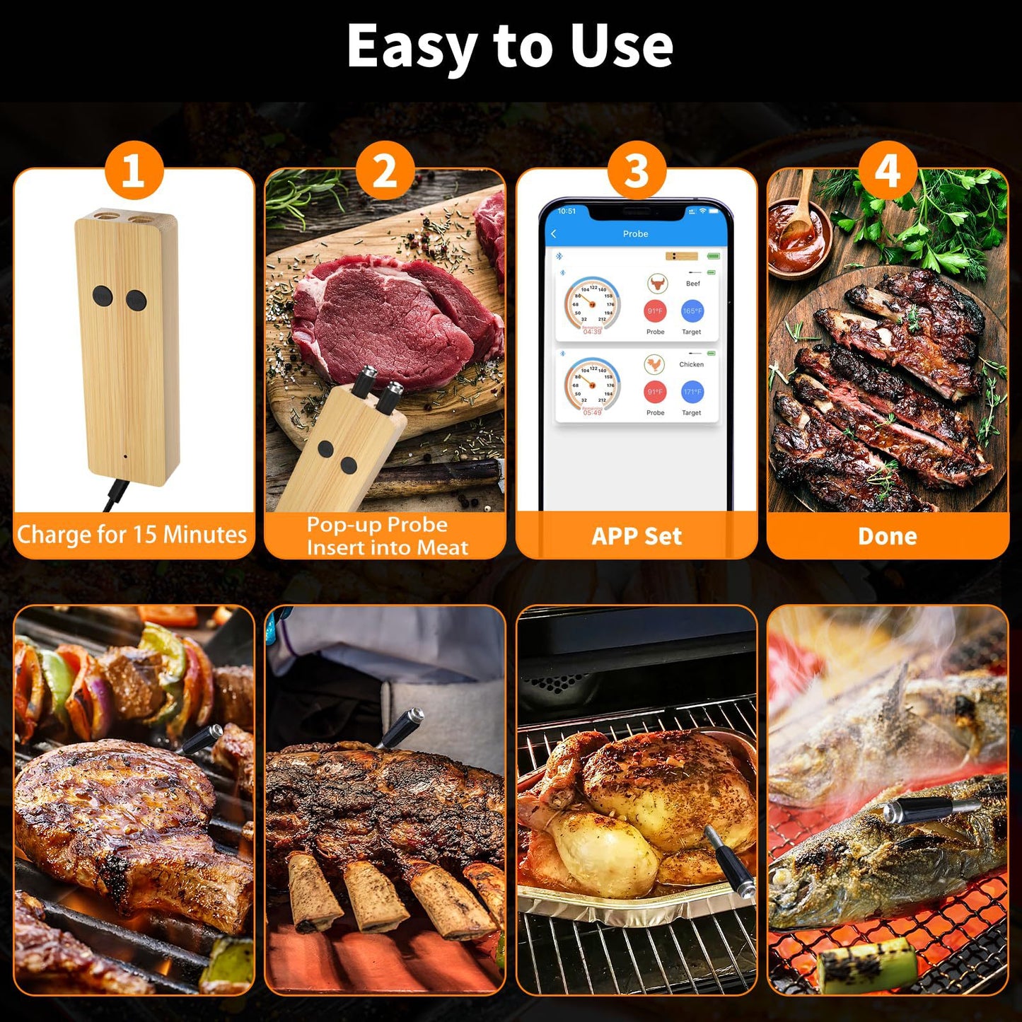 🔥Smart Meat Pro Thermometer💥 Dual Temp Tracking🌪️ 500FT Bluetooth Range✨ Grill/Smoker/Oven Master | TikTok's #1 BBQ Gadget