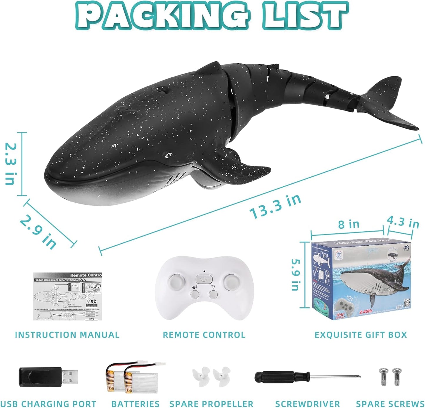 Upgraded RC Whale Shark Pool Toy ✨ 2x Battery Life & Crash-Proof Design 💦 Waterproof Remote Control Boat for Kids 6-12 🌟 Summer Splash Fun! 🔥 #PoolToys #TikTokMadeMeBuyIt