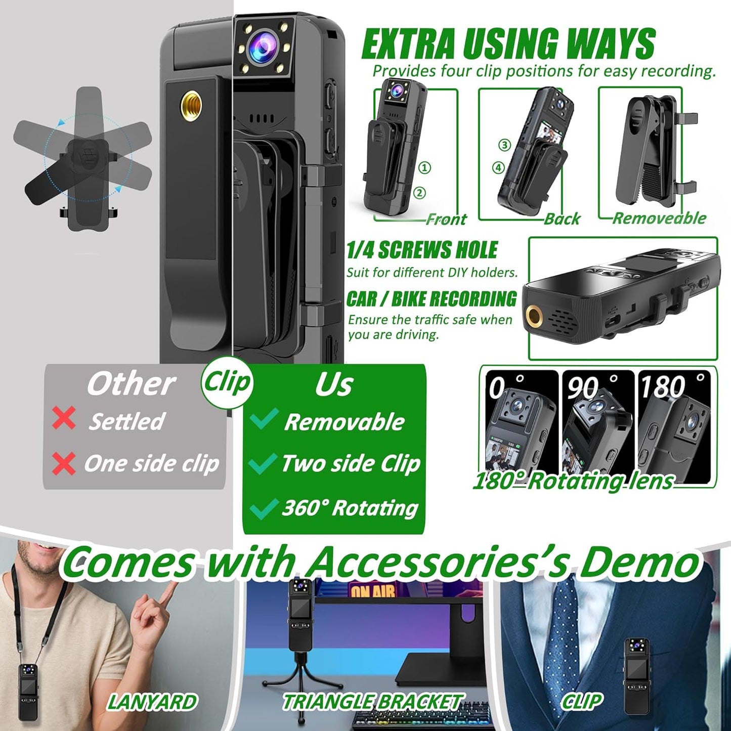 🔥1.4" Police Body Camera w/Audio!⚡Auto Night Vision 1080P/4K FHD | Wearable Mini Recorder for Outdoor Sports & Security | Waterproof Action Cam #PoliceGear #OutdoorTech