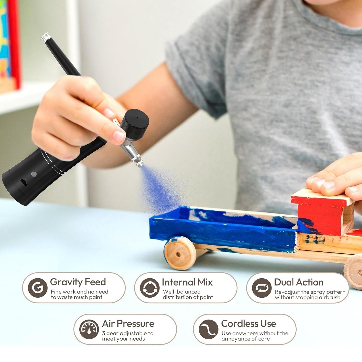 🎨🔥 Rechargeable Cordless Airbrush Kit 30PSI | 10-in-1 Pro Spray Gun⚡60 Min Runtime🌟【Nails/Cake/Barber】Portable Compressor for Makeup, Painting, Cookie Decor (Black)