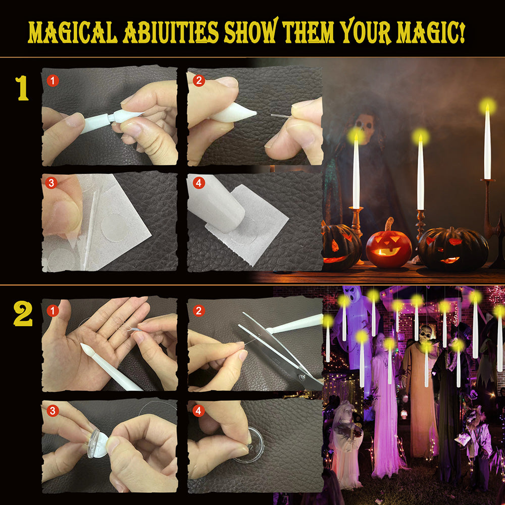 Floating Candles with Wand 12 PCs Magic Hanging Candles Flickering Warm Light Flameless Floating LED Candle Halloween Decoration