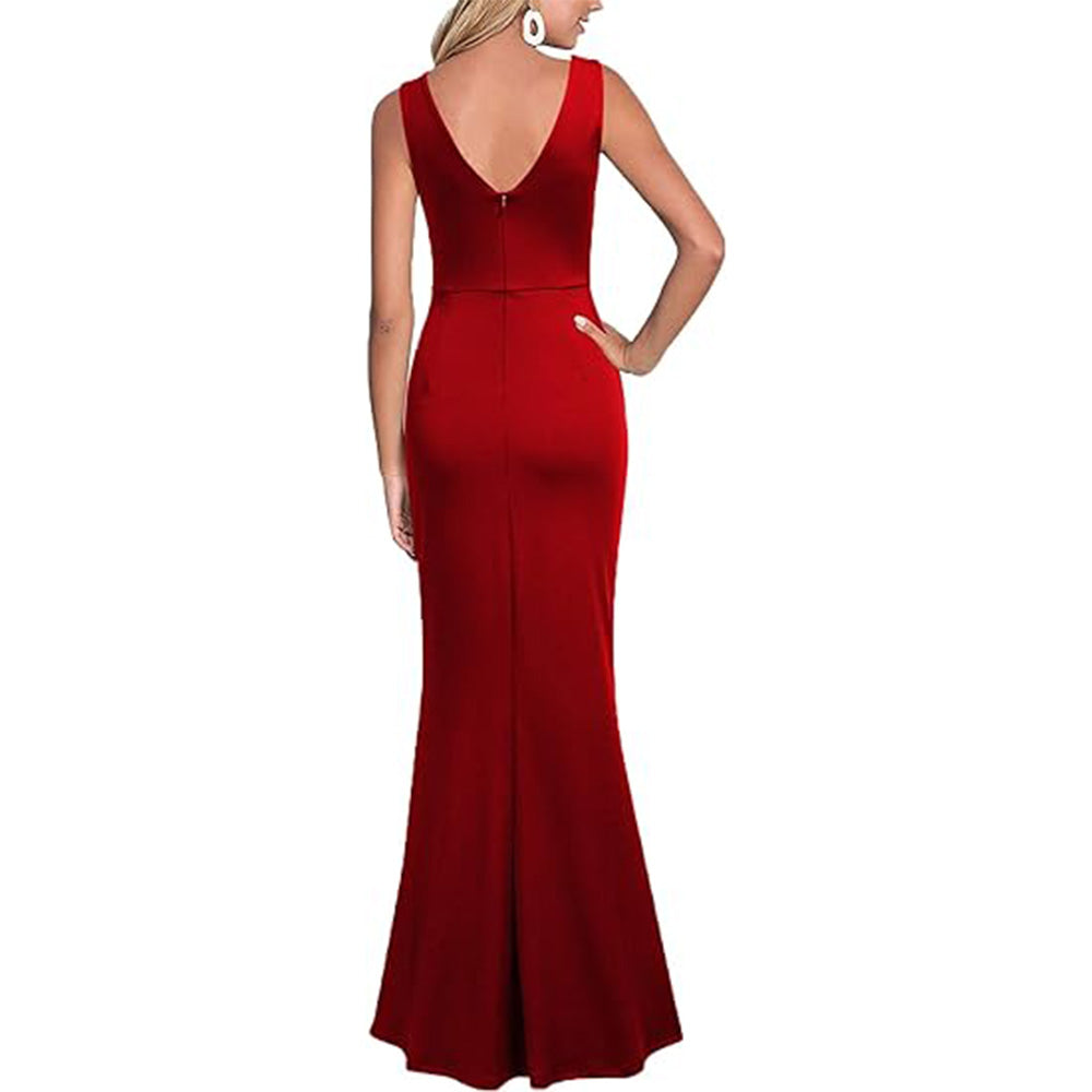 👗Red Carpet Glam! V-Neck Slit Dress w/ Thigh-High Split✨ Sexy Evening Gown💫 Bodycon Long Dress | Cocktail Party TikTok Viral