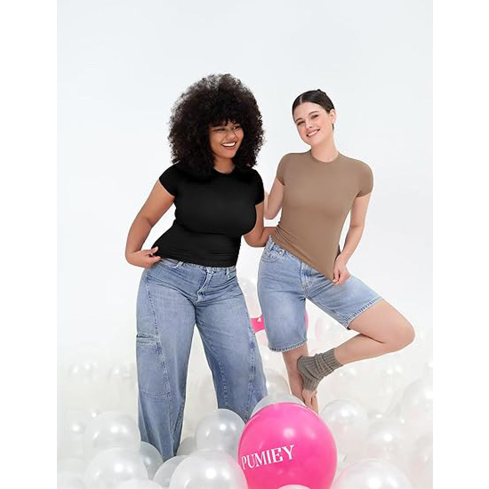 👚✨ Women's Double-Lined Slim Fit T-Shirt | Crew Neck Short Sleeve Top for Everyday Basics | Smoke Cloud Pro Collection ☁️ #WardrobeEssentials #OOTDInspo