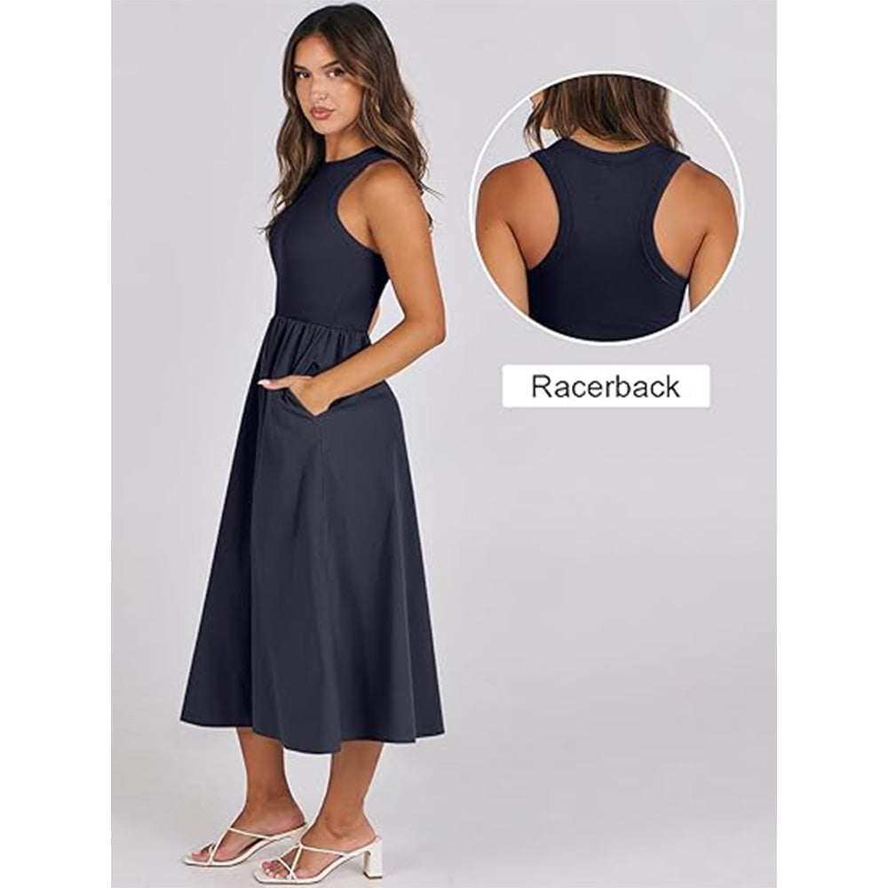 🌊Boho Beach Magic! Patchwork Knit Dress w/ Secret Pockets✨ Racerback Tank Dress💫 Flowy Midi Sundress | Summer Casual TikTok Viral