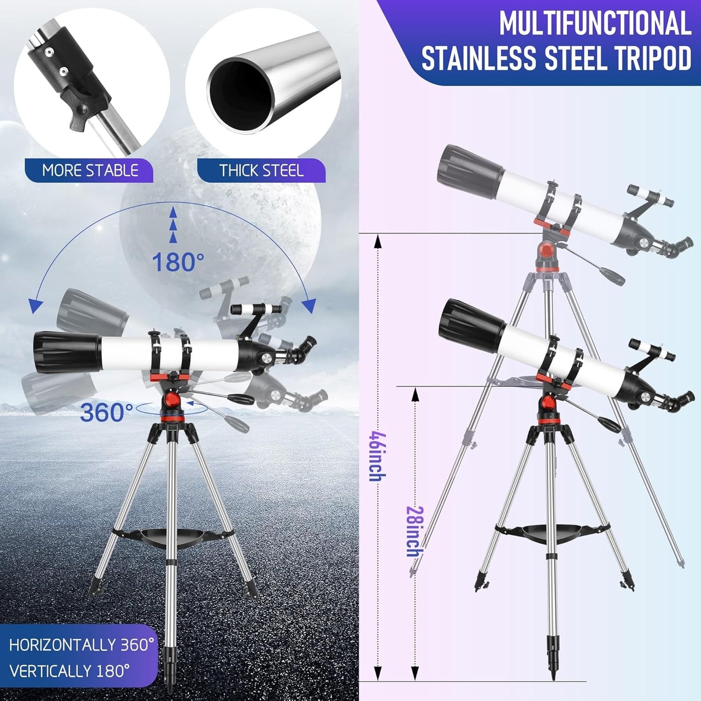 🔭🌌 90mm Aperture 800mm Refractor Telescope | High-Powered Astronomy for Adults, Kids & Beginners | Multi-Coated Optics + Phone Adapter & Carry Bag 🌟 #StargazingTech #AstronomyGear