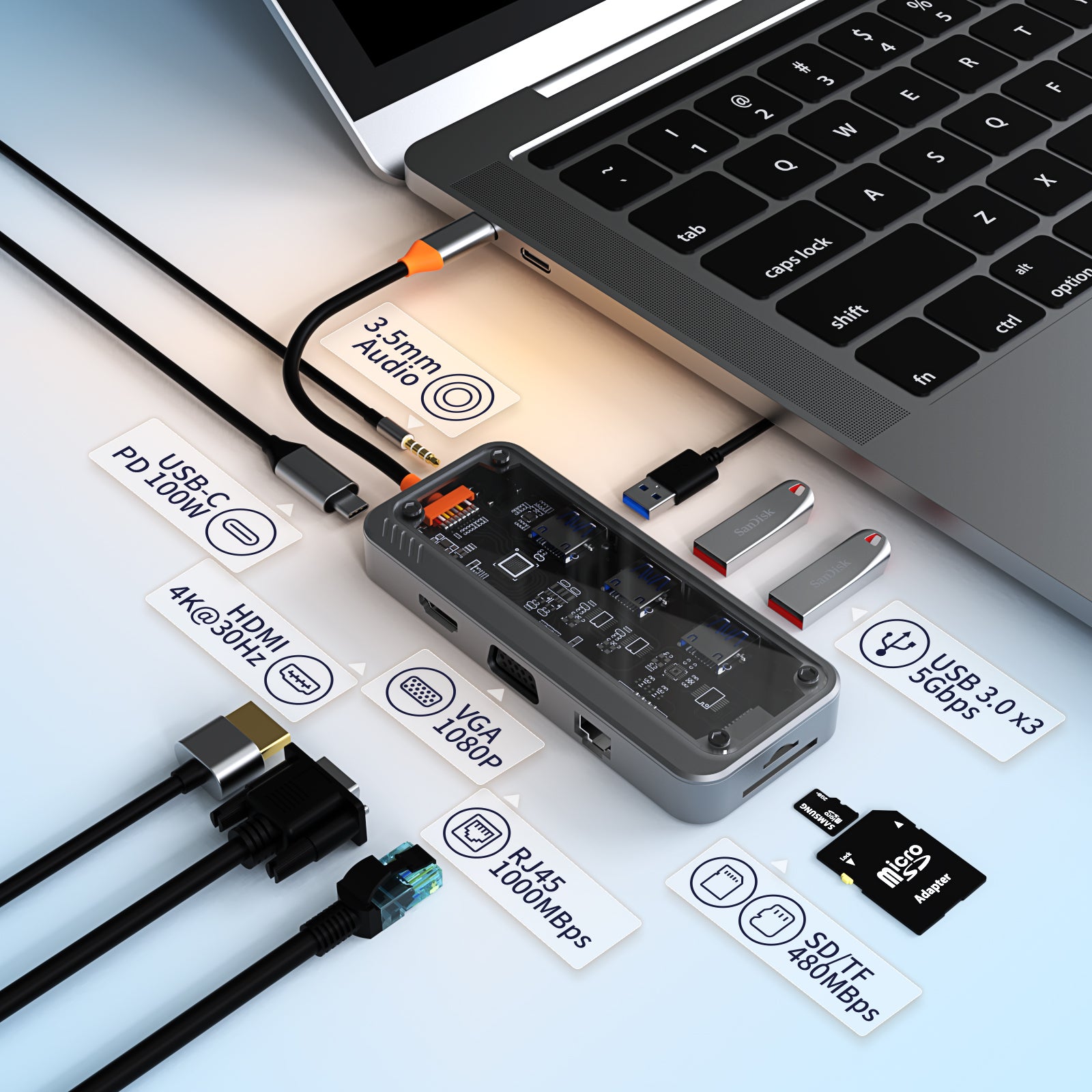 10-in-1 USB-C Docking Station ✨ Dual 4K HDMI + VGA 💥 1000M Ethernet & 100W PD Charging 🌟 3 USB 3.0/SD/TF/3.5mm Audio 🌐 MacBook/Dell/HP/Lenovo/Surface 🔥 #WFHEssentials #TechHack