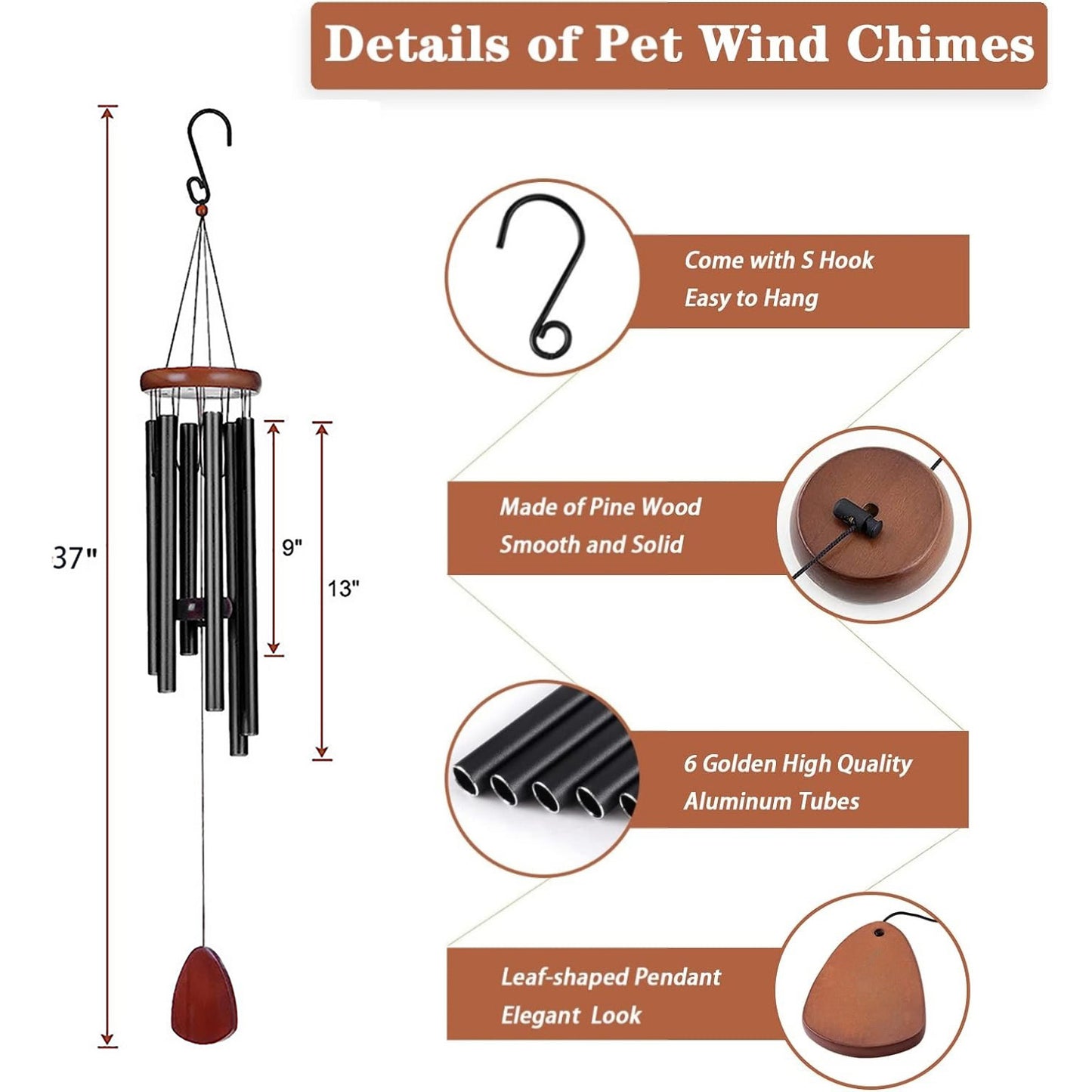 🐾 Pet Memorial Wind Chimes 37" Dog/Cat Keepsake💖Sympathy Gift with Remembrance Bell【Heartfelt Pet Memorials】