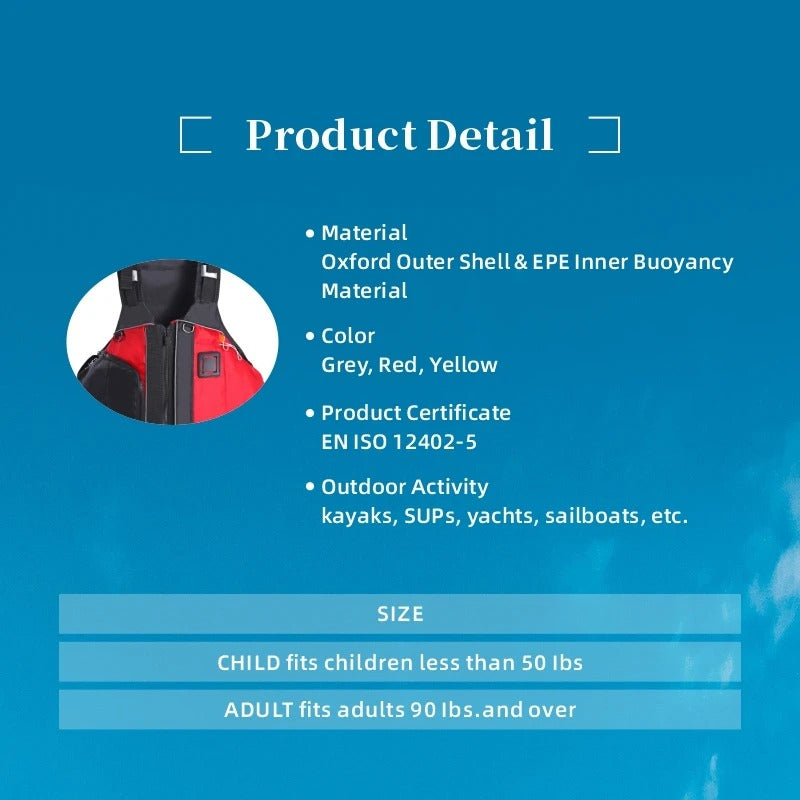 🌊 75N Buoyancy Life Jacket for Adults & Kids | USCG-Certified PFD⚡Zipper Pocket Design🌟Kayak/Rafting/Sailing Must-Have【Adjustable Fit】Left/Right Wear