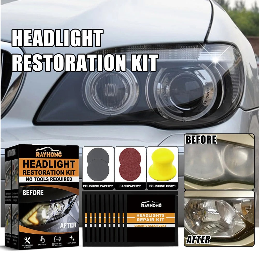 💡🔥 Headlight Restoration Kit - 5-Minute Fix! | Ceramic Shield⚡Yellow Haze Killer🌟【2-Year UV Guard】Scratch Remover for Headlight & Taillight - 3000Lumen Recovery Magic (Pro-Grade Sanding Pads)