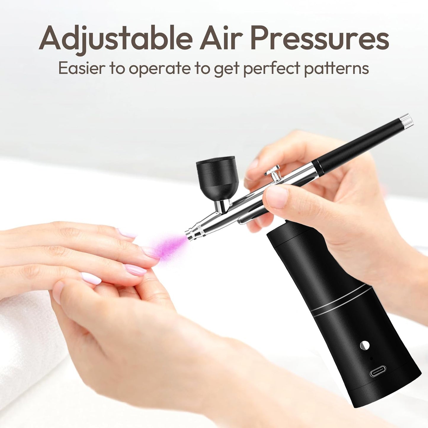 🎨🔥 Rechargeable Cordless Airbrush Kit 30PSI | 10-in-1 Pro Spray Gun⚡60 Min Runtime🌟【Nails/Cake/Barber】Portable Compressor for Makeup, Painting, Cookie Decor (Black)