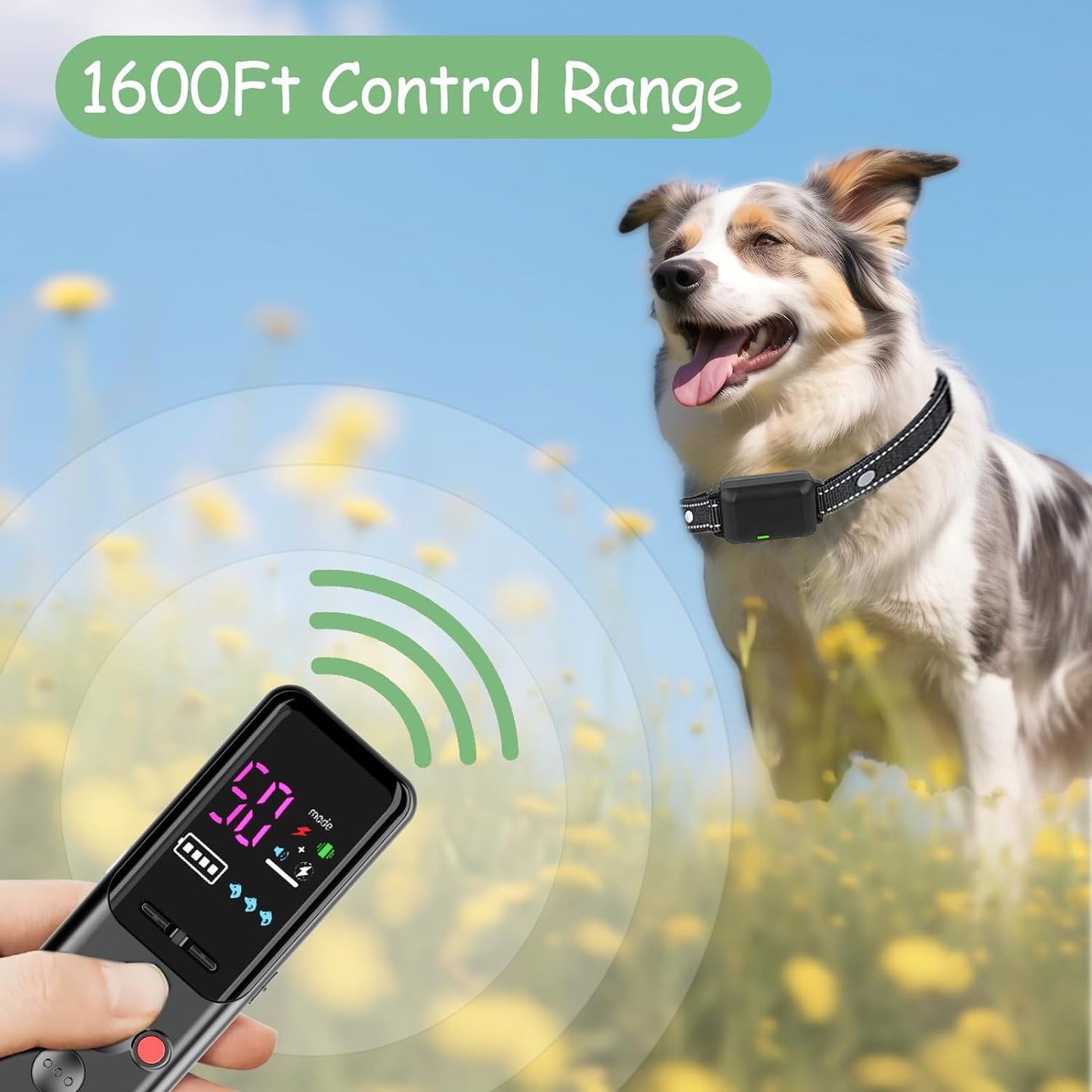 🔥Dog Trainer's Secret Weapon! 3 Modes Electric Collar⚡1600FT Remote Control | Waterproof & Rechargeable for All Dogs 8-120lbs🖤Sleek Black【TikTok's Top Training Gear】