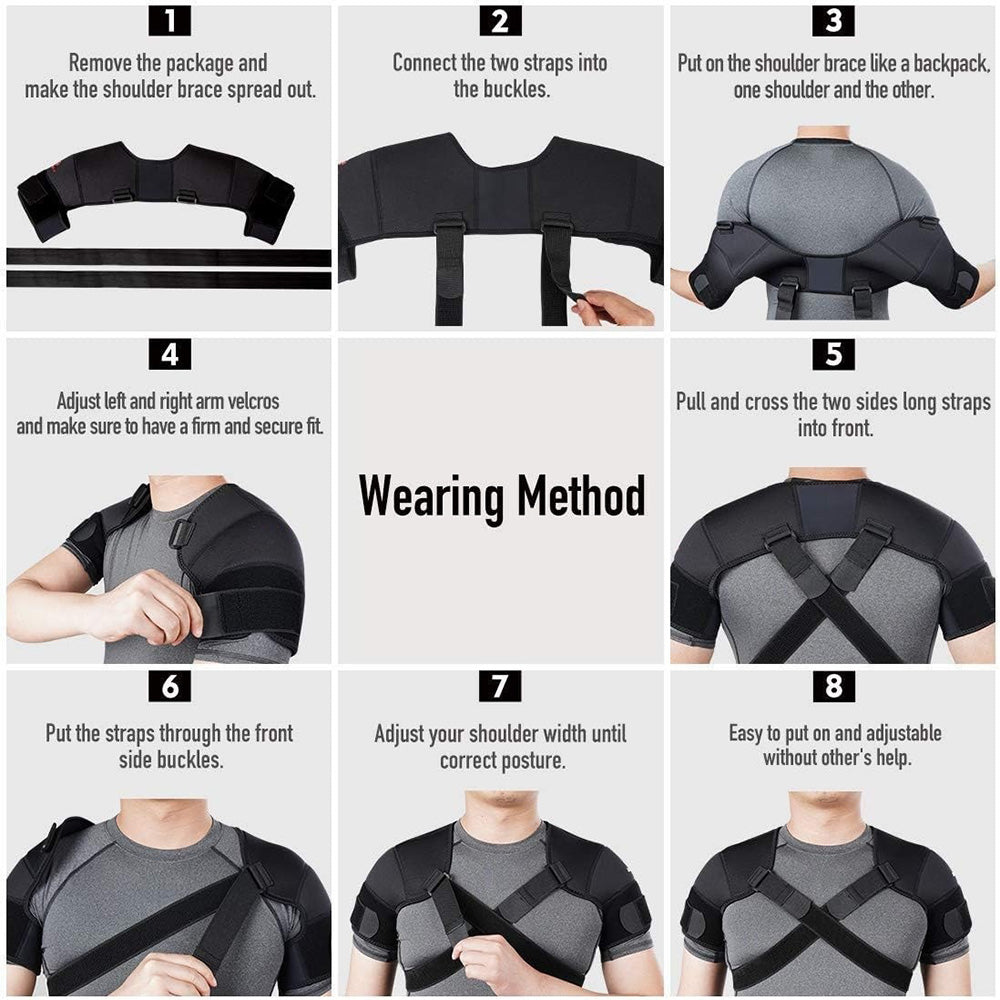 🔥 Double Shoulder Brace with Neoprene Support | Adjustable Strap Wrap⚡360° Rotator Cuff Protection🌟Gym & Sports Recovery Essential - Left/Right Shoulder Pain Relief