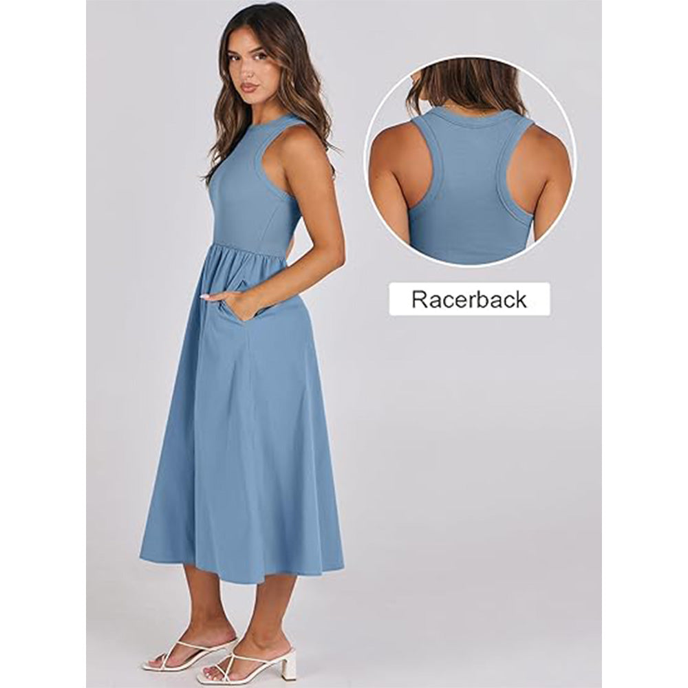 🌊Boho Beach Magic! Patchwork Knit Dress w/ Secret Pockets✨ Racerback Tank Dress💫 Flowy Midi Sundress | Summer Casual TikTok Viral