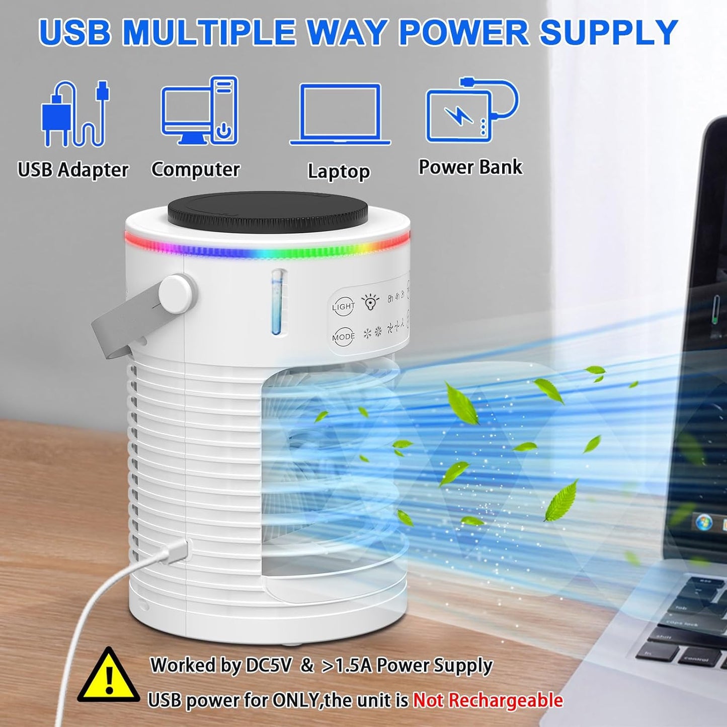 ❄️3D Ice-Cool Tech Portable AC🔥 3-Speed Desk Fan + 7-Color Mood Light✨ Car/Camping Mini Air Cooler with Mist & Timer | TikTok Viral Summer Must-Have