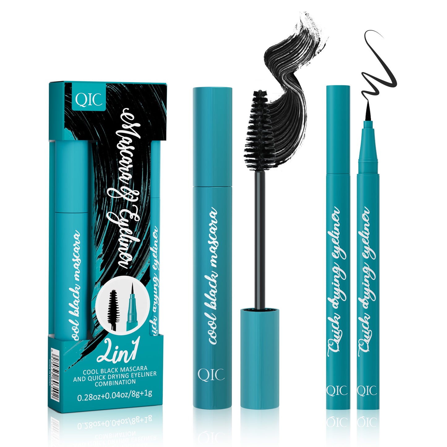 Jet Black Lash & Liner Duo ✨ 24H Waterproof & Sweatproof! 💦 Smudge-Proof Volume + Quick-Dry Winged Liner 🌟 Clump-Free #LashHack #NoPandaEyes #WaterproofMakeup