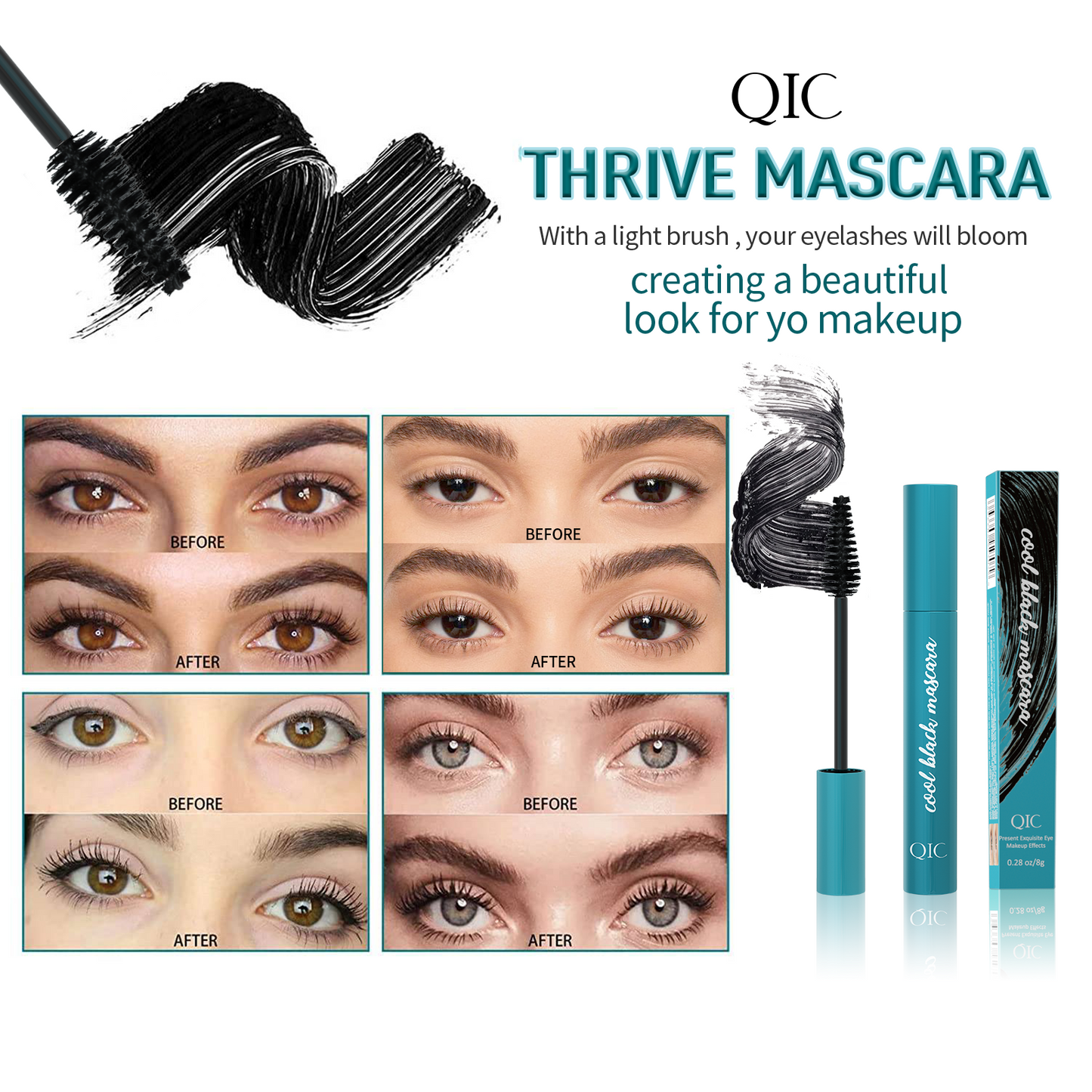 4D Volumizing Mascara ✨ Jet Black Waterproof 24H! 💦 Clump-Free Curl & Smudge-Proof Lengthening 🌟 Salon-Level #LashHack! #WaterproofMascara #VolumeMascara