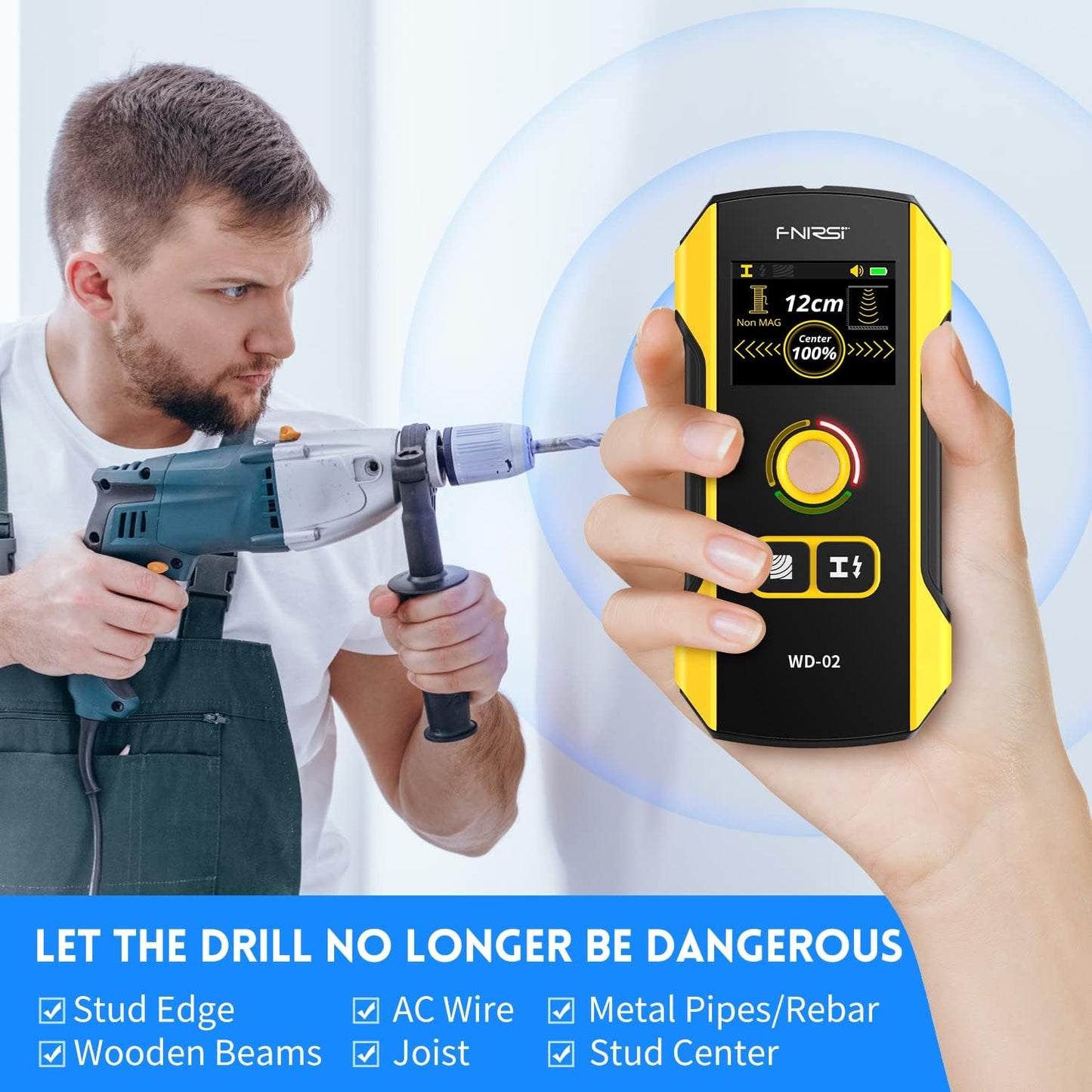 🔥🔍 Stud Finder Wall Scanner with TFT Display | FNIRSI WD-02 Upgrade⚡7-in-1 HPC Chip Detection🌟Wood/Metal/AC Wire Locator【Pro Accuracy + Center/Edge Guide】