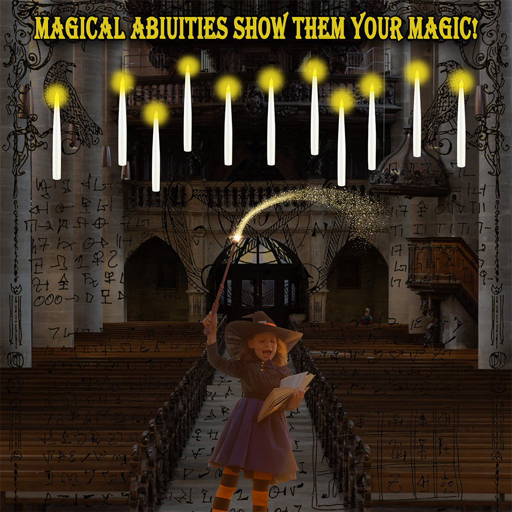 Floating Candles with Wand 12 PCs Magic Hanging Candles Flickering Warm Light Flameless Floating LED Candle Halloween Decoration