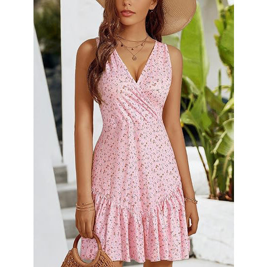 🔥Breezy & Flirty! V-Neck Wrap Dress w/ Deep Cutout✨ Sexy Beach Dress for Women💃 Summer Mini Dress | Floral Sundress TikTok Viral