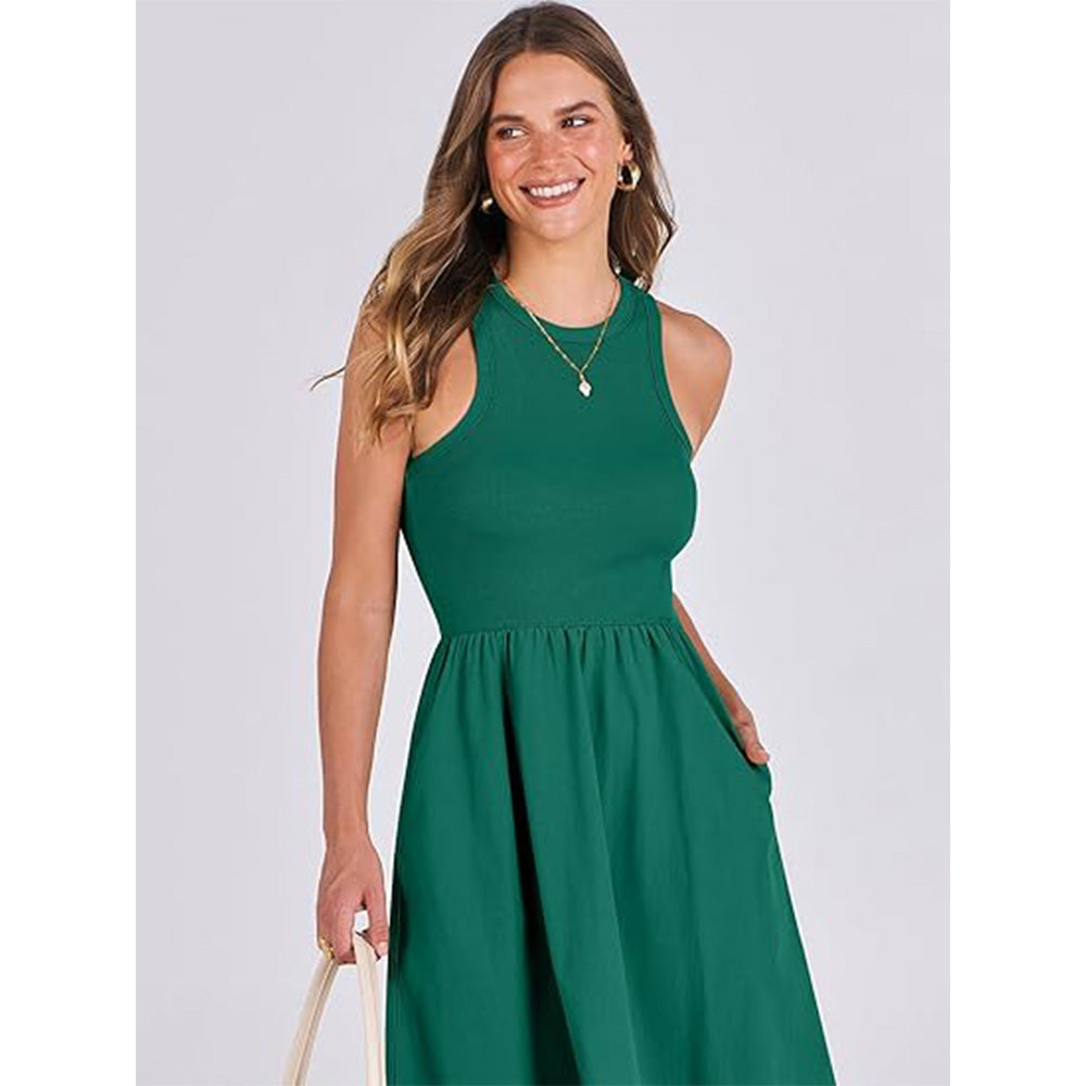 🌊Boho Beach Magic! Patchwork Knit Dress w/ Secret Pockets✨ Racerback Tank Dress💫 Flowy Midi Sundress | Summer Casual TikTok Viral