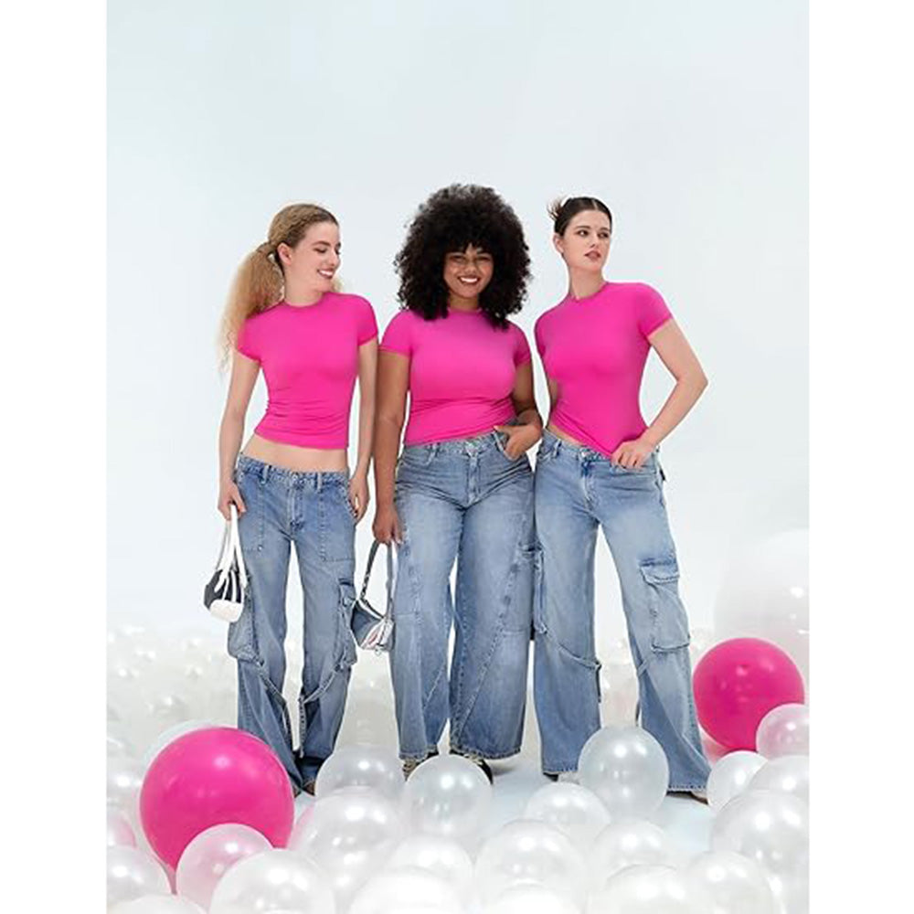 👚✨ Women's Double-Lined Slim Fit T-Shirt | Crew Neck Short Sleeve Top for Everyday Basics | Smoke Cloud Pro Collection ☁️ #WardrobeEssentials #OOTDInspo