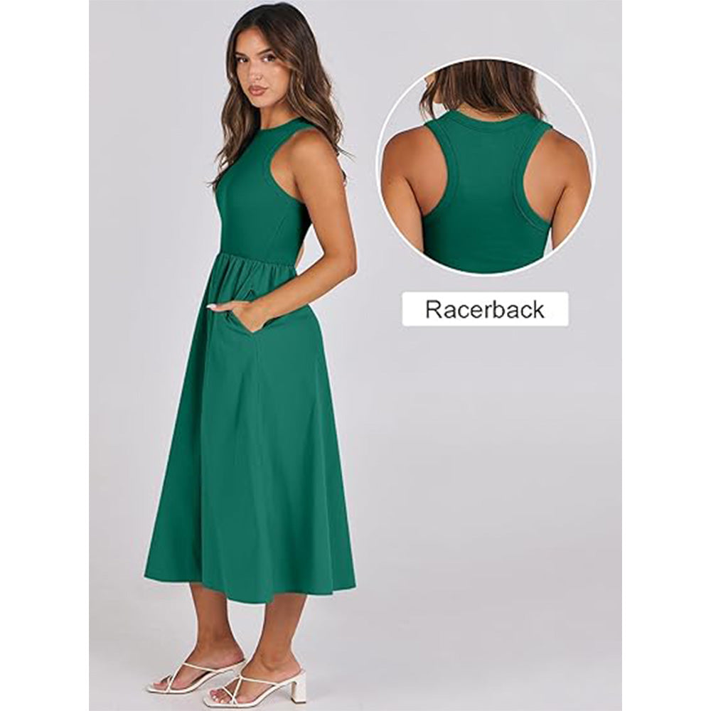 🌊Boho Beach Magic! Patchwork Knit Dress w/ Secret Pockets✨ Racerback Tank Dress💫 Flowy Midi Sundress | Summer Casual TikTok Viral