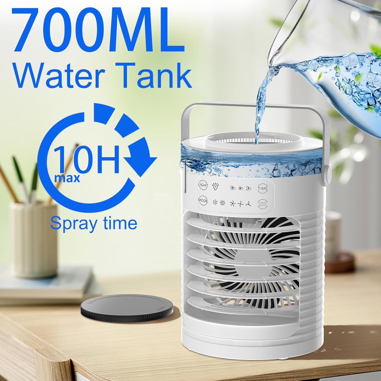 ❄️3D Ice-Cool Tech Portable AC🔥 3-Speed Desk Fan + 7-Color Mood Light✨ Car/Camping Mini Air Cooler with Mist & Timer | TikTok Viral Summer Must-Have