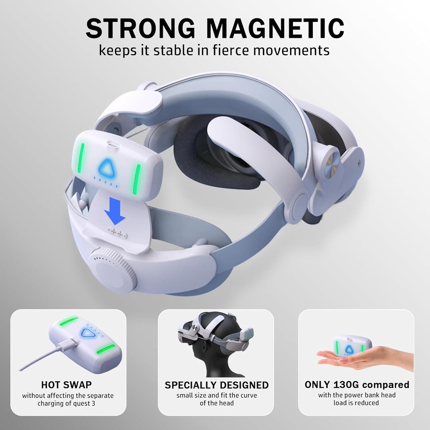 Meta Quest 3 Battery Head Strap ✨ Magnetic Power Boost & Pro Comfort 💥 Elite Strap Replacement for Oculus/Quest 3 🌟 Extend VR Playtime 🔥 #VRHacks #MetaQuest3