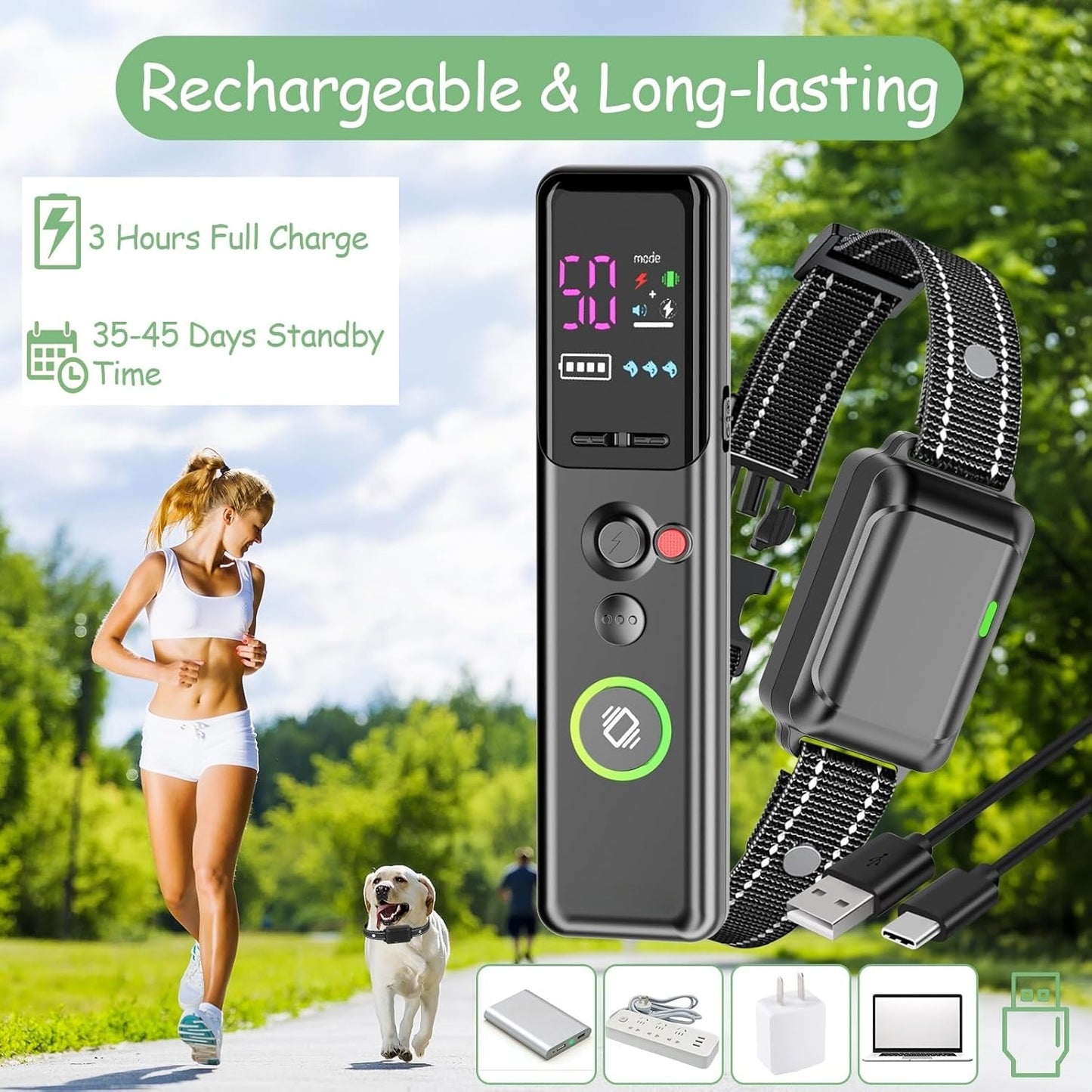 🔥Dog Trainer's Secret Weapon! 3 Modes Electric Collar⚡1600FT Remote Control | Waterproof & Rechargeable for All Dogs 8-120lbs🖤Sleek Black【TikTok's Top Training Gear】