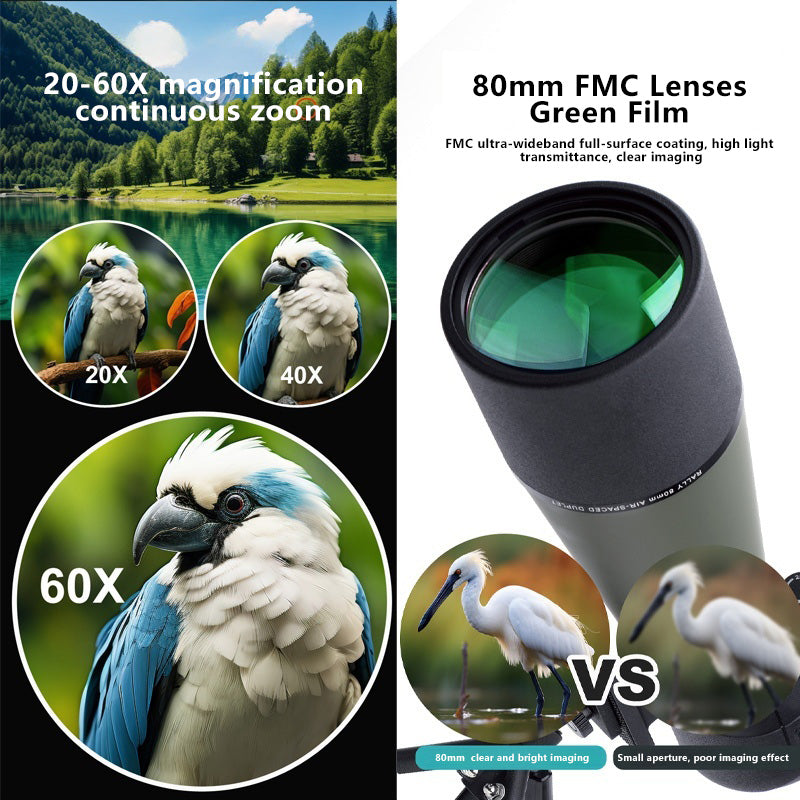 🌿🌄 20-60x80 Spotting Scope with Tripod | BAK4 HD Waterproof for Bird Watching & Wildlife Observation | Phone Holder + Carrying Bag 🦅 #WildlifeWatching #OutdoorGear