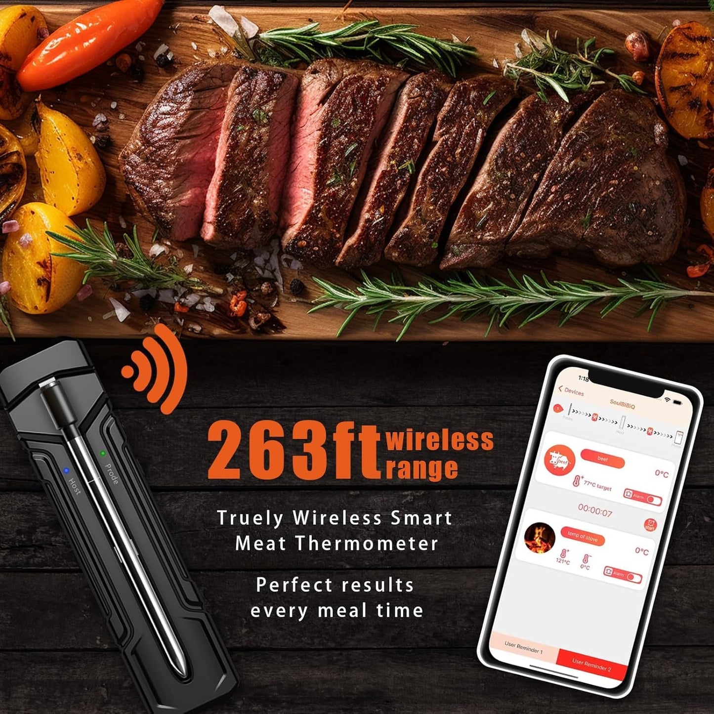 🔥Smart Grill Master Kit💥 262FT Bluetooth Range✨ 2-in-1 Probe Tech🌪️ APP Alerts for Perfect Steaks | TikTok's #1 BBQ Tool