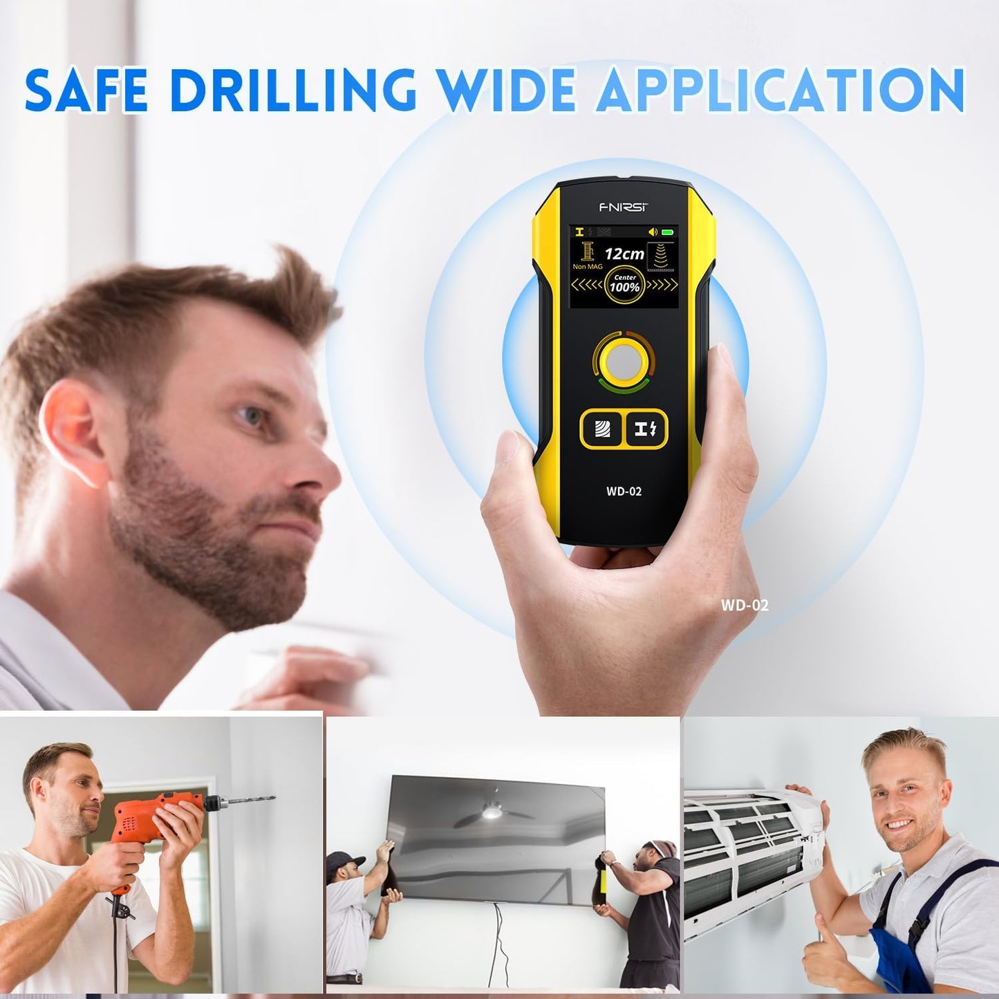 🔥🔍 Stud Finder Wall Scanner with TFT Display | FNIRSI WD-02 Upgrade⚡7-in-1 HPC Chip Detection🌟Wood/Metal/AC Wire Locator【Pro Accuracy + Center/Edge Guide】