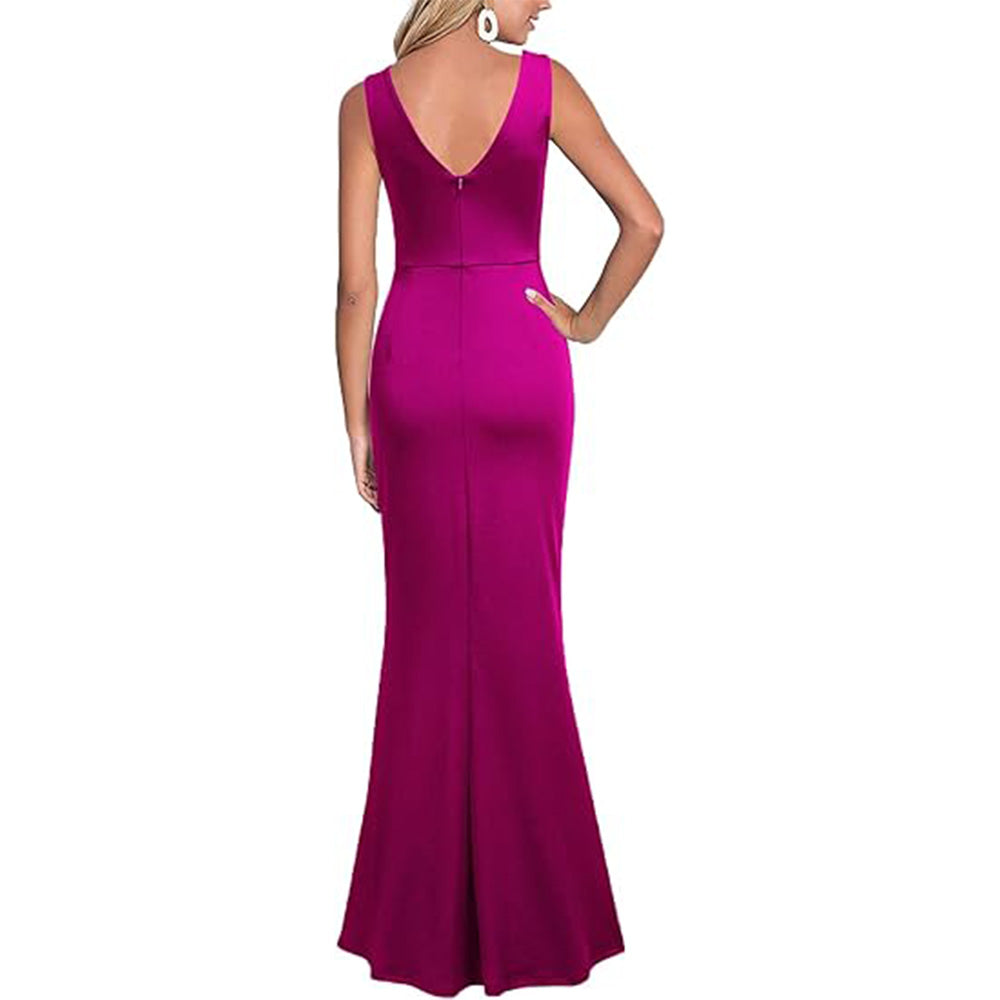 👗Red Carpet Glam! V-Neck Slit Dress w/ Thigh-High Split✨ Sexy Evening Gown💫 Bodycon Long Dress | Cocktail Party TikTok Viral