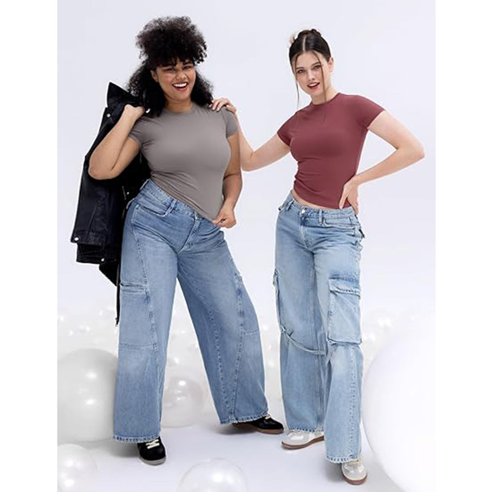 👚✨ Women's Double-Lined Slim Fit T-Shirt | Crew Neck Short Sleeve Top for Everyday Basics | Smoke Cloud Pro Collection ☁️ #WardrobeEssentials #OOTDInspo