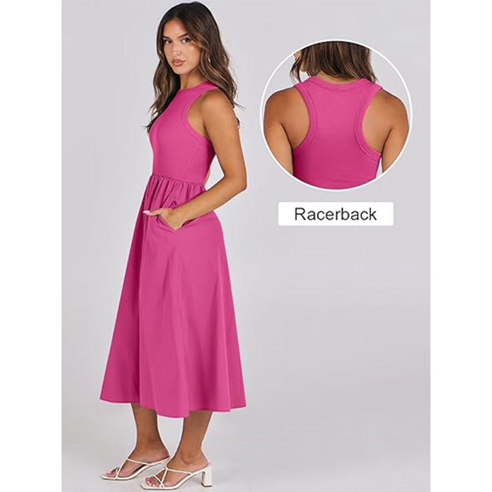 🌊Boho Beach Magic! Patchwork Knit Dress w/ Secret Pockets✨ Racerback Tank Dress💫 Flowy Midi Sundress | Summer Casual TikTok Viral